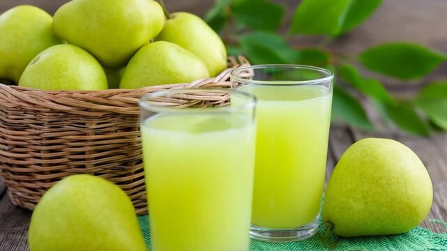 Making fresh pear juice in a sunny kitchen