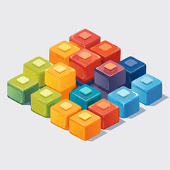 Obraz premium Isometric illustration of colorful glossy cubes representing a digital network, data blocks, or app icons