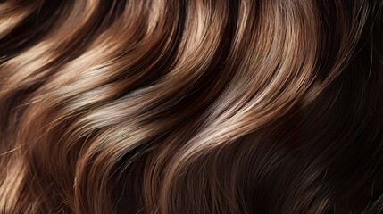 Fototapeta premium A high-definition close-up of natural wavy brown hair, soft volume, healthy shine, relaxed bohemian aesthetic