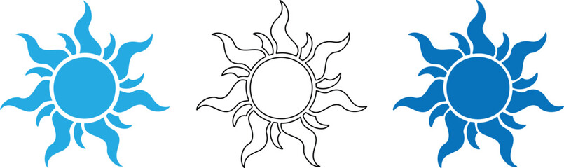 Obraz premium set of sun icons in different colors and line styles for graphic design