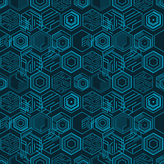 Geometric Hexagonal Pattern with Futuristic Blue Lines on Dark Background for Modern Design Concepts