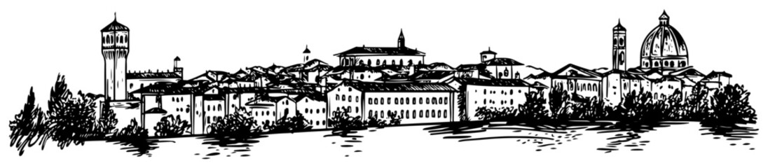 Obraz premium Florence skyline with duomo and towers black and white hand drawn cityscape vector illustration