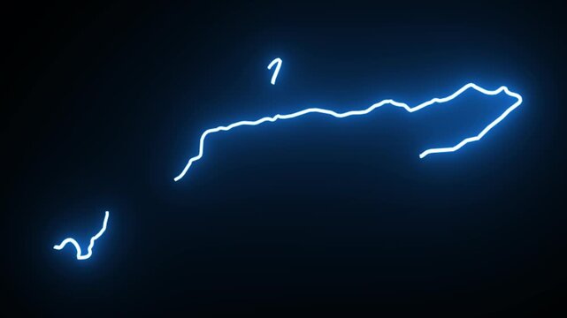 East Timor Neon Map Outline Animation,Blue & Orange Energy Border on Black Background,Glowing Neon Map Outline Animation,