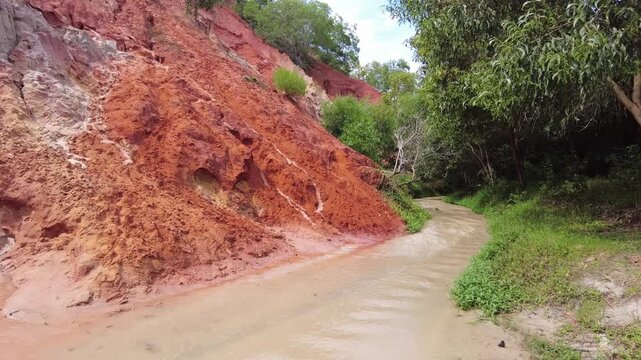 Asia, Vietnam, Mui Ne 02,10,2026 The "Fairy Stream" , is a natural attraction where you walk barefoot in a shallow stream, characterized by water flowing over colored sand and clay, creating a surreal