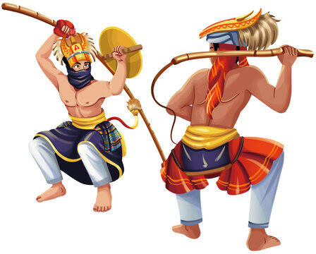 Caci East Nusa Tenggara Indonesian Traditional Dance Illustration