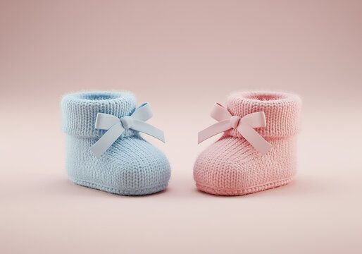 Knitted baby booties with bows in blue and pink colors for newborns and infants  cute footwear for kids