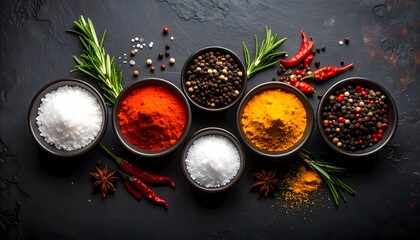 Culinary Spices and Herbs: A Vibrant Array of Flavors on Dark Slate