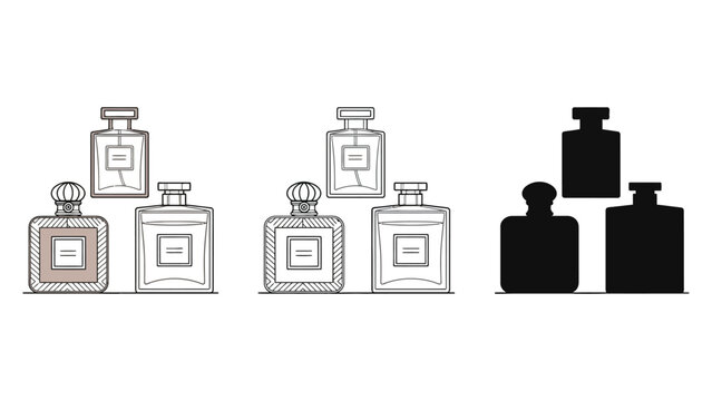 Three different styles of perfume bottles are displayed in a grid.