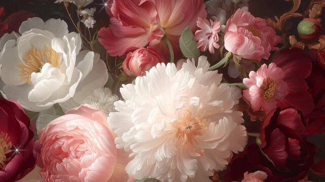 Elegant vintage floral bouquet with peonies and blossoms
