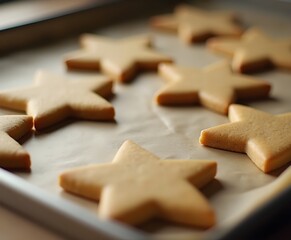 Star Shaped Cookies on Baking Tray with Parchment Paper