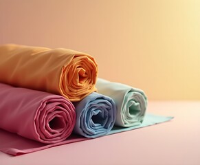 Colorful Fabric Rolls on Neutral Studio Background