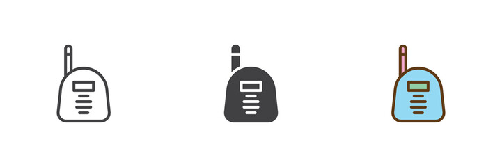 Fototapeta premium Baby monitor device icon set in line, solid and filled outline colorful style. Monitor icon icon shown as vector sign, symbol and color illustration for baby care.