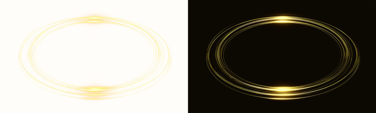 Abstract Golden Line Light Ring PNG Elegant Glowing Overlay Design gold circle PNG with light lines, flashes, and a magical effect 