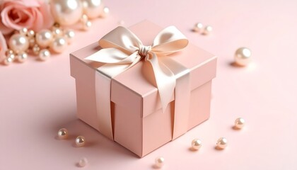 Delicate Pink Gift Box with Pearls and Ribbon