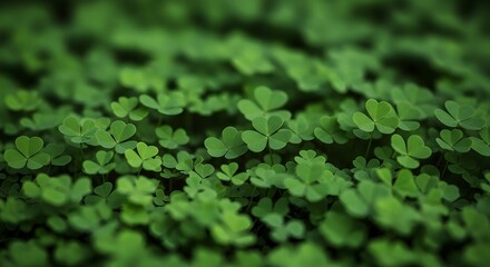 Fototapeta premium St patrick's day green shamrocks and clover field background