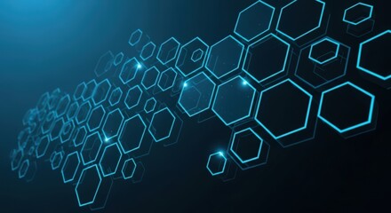 Fototapeta premium A futuristic digital landscape with interconnected hexagonal patterns glowing in blue