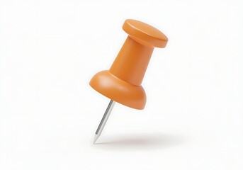 Orange push pin with metal point on white background  office supply  stationery item