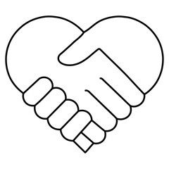 Heart handshake icon symbol of partnership, trust and love, line style cooperation graphic, unity relationship design