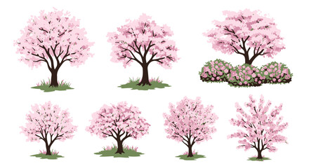 Fototapeta premium Delicate Pink Cherry Blossom Trees in Full Bloom Scattered Across a Dark Empty Space Symbolizing Springs Arrival and Floral Beauty