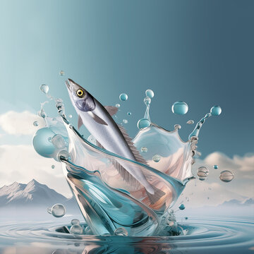 merlu, poisson, splash, eau, bleu, abattre, liquide, clapoter, bouillonner, nature, boire, blanc, &eacute; &eacute;claboussure, propre, mouvement, illustration, frais, mer, sous-marin, humide, vague, lumi&egrave;re, ciel,