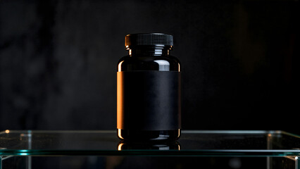 Black Supplement Jar Mockup with Blank Label