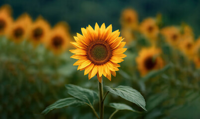 Bright Sunflower Bloom in Field with Soft Natural Background &ndash; Generative AI