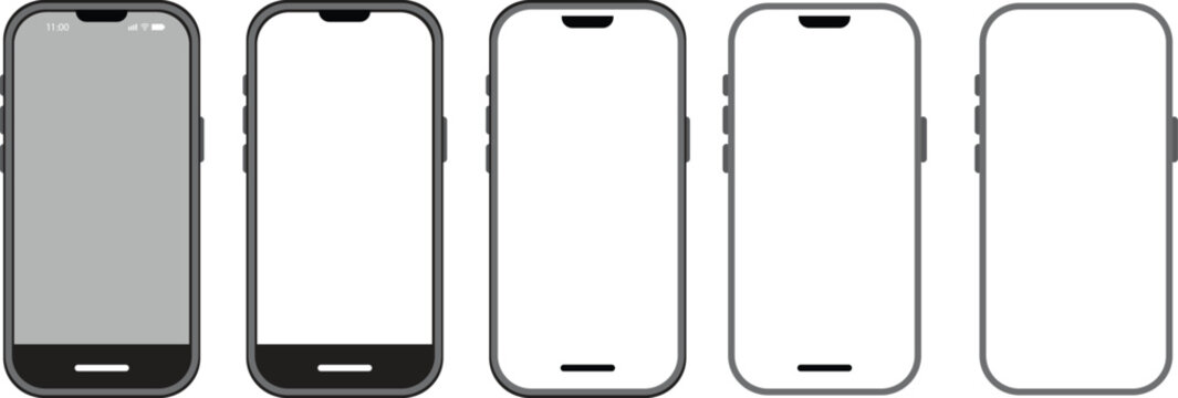 Smartphone frame mockup vector set with different notch styles. iPhone 15 16 Pro Max mobile phone devices blank display mockup set. Realistic Smartphone Mockup Set modern mobile screen 