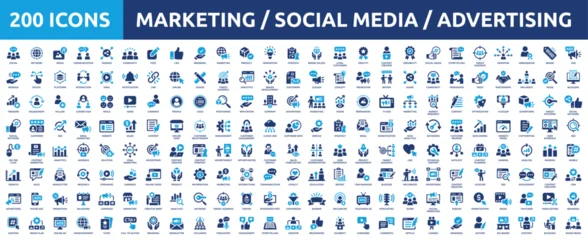 Fototapete Rund Restaurant Huge set of 200 solid icons. Mega collection concept of marketing, social media, advertising and business strategy. Vector illustration.  © Icons-Studio