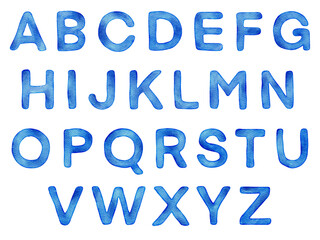 Blue watercolor alphabet set, hand painted ABC letters collection
