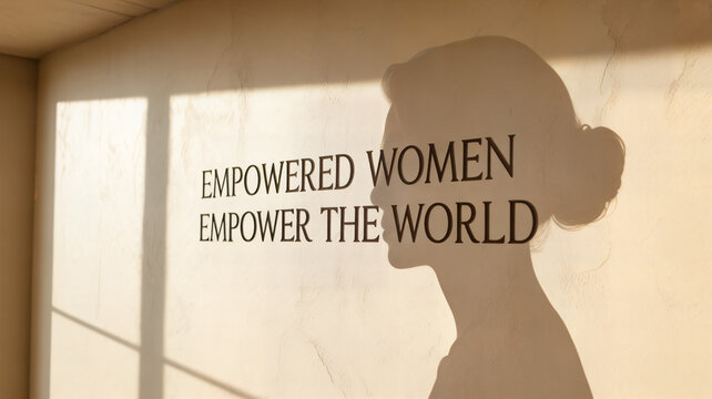 Empowered women empower the world inspirational quote on wall with silhouette
