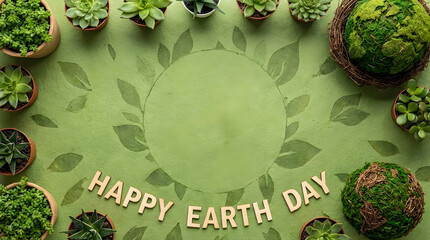 Succulent plants and earth globe for earth day with natural background green background