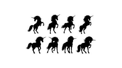 Dynamic black unicorn silhouettes in various poses