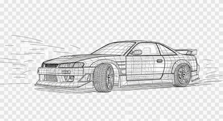 Sketch of a sports car drifting on a transparent background. © pia