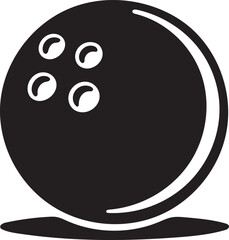 Simple black and white illustration of a bowling ball with finger holes