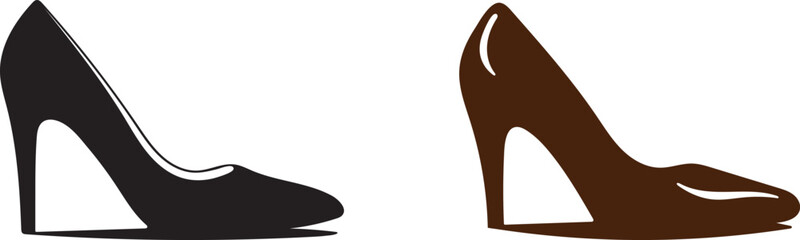 Two high heeled shoes one black one brown depicted as silhouettes with shadows