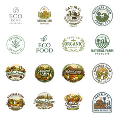 Eco Food and Organic Product Logo Icon Set