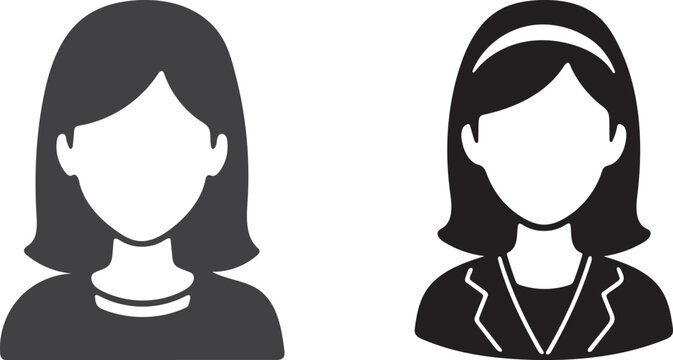 Two faceless female profile icons in black and white differing hairstyles