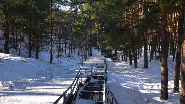 Kaliningrad attractions. Efa Dune in winter, a popular vantage point overlooking the Baltic Sea. A walk along the pedestrian path.