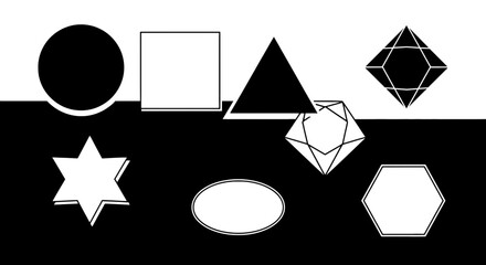 Collection of distinct geometric shapes with varying complexity and fill styles