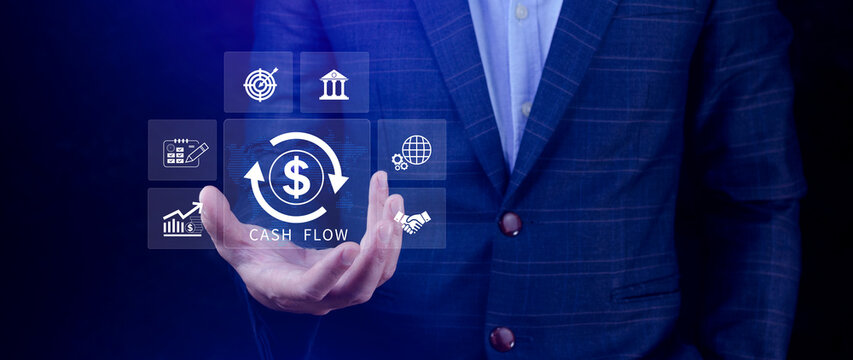 Cash Flow and Financial Analysis icons Concept. financial management, budgeting, business growth, money and income, profit or banking, business investment strategy. not ai