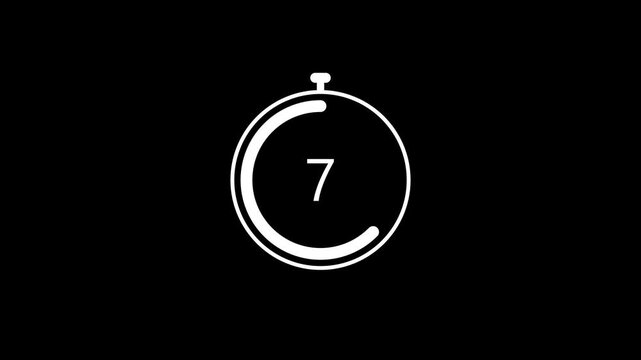 Ten seconds countdown, Analog of simple clean timer motion graphic with text numbers. 10 to 0 seconds countdown timer with analog clock icon animation on transparent background.