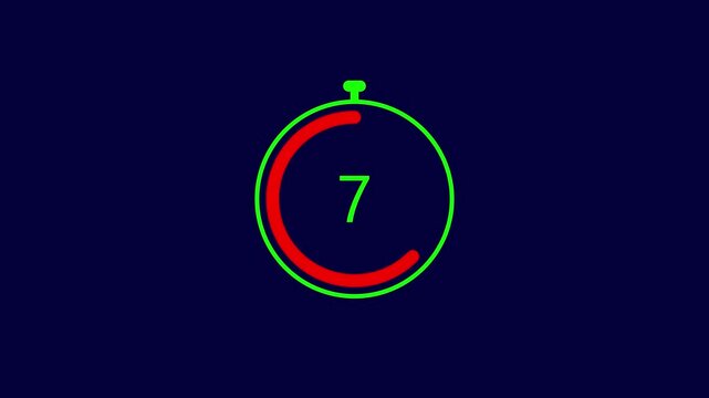 Ten seconds countdown, Analog of simple clean timer motion graphic with text numbers. 10 to 0 seconds countdown timer with analog clock icon animation on transparent background.