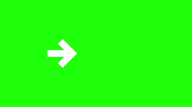 arrow on a green background. Moving arrow to the side. Animation 4K