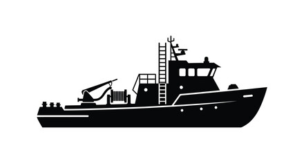 Black silhouette of a fishing boat with a crane and ladder © msunny93