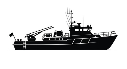 Obraz premium Black silhouette of a fishing boat with a crane on deck