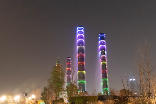 Bamboo Towers in the Night Mist, SKP Shopping Mall, Chengdu, China . This Photo is taken on December 29, 2025