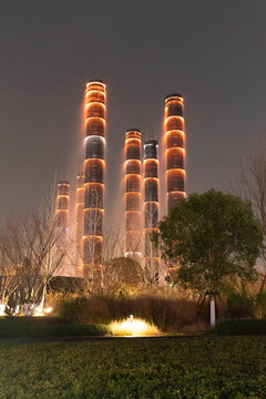 Bamboo Towers in the Night Mist, SKP Shopping Mall, Chengdu, China . This Photo is taken on December 29, 2025