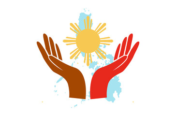 Fototapeta premium helping hands sun symbol