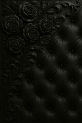 Obraz premium Sophisticated black leather with tufted buttons and ornate roses. Ideal for dark, romantic, gothic, or luxurious design concepts. Perfect for wallpapers, website backgrounds, or product mockups.