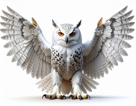 Majestic Snowy Owl with Wings Spread Wide in Majestic Pose.